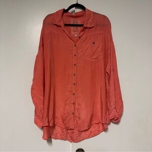 Pete & Greta By Johnny Was Rolled Up Sleeves Button Up Solid Coral Cupra Size M